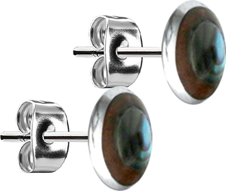 Produktbild Star Piercing Ohrstecker silber Teller Kokosnuss Holz mit Abalone (Organisch, ohne Messing, Chirurgenstahl 316L)