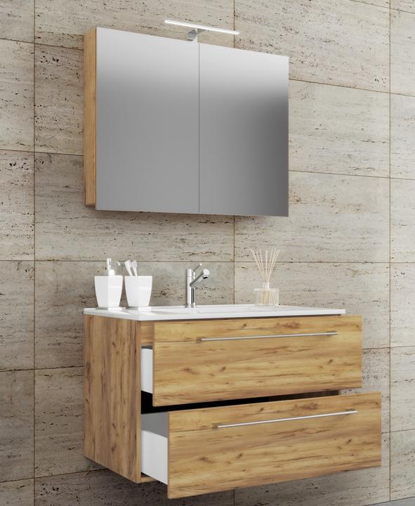 VCM Meuble vasque 3 pièces Meuble vasque Badinos 2 tiroirs Armoire de toilette