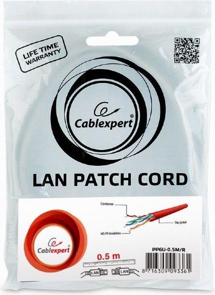 Produktbild Gembird PP6U-0.5M Netzwerkkabel Rot 0,5 m Cat6 U/UTP (UTP) (U/UTP, CAT6, 0.50 m)