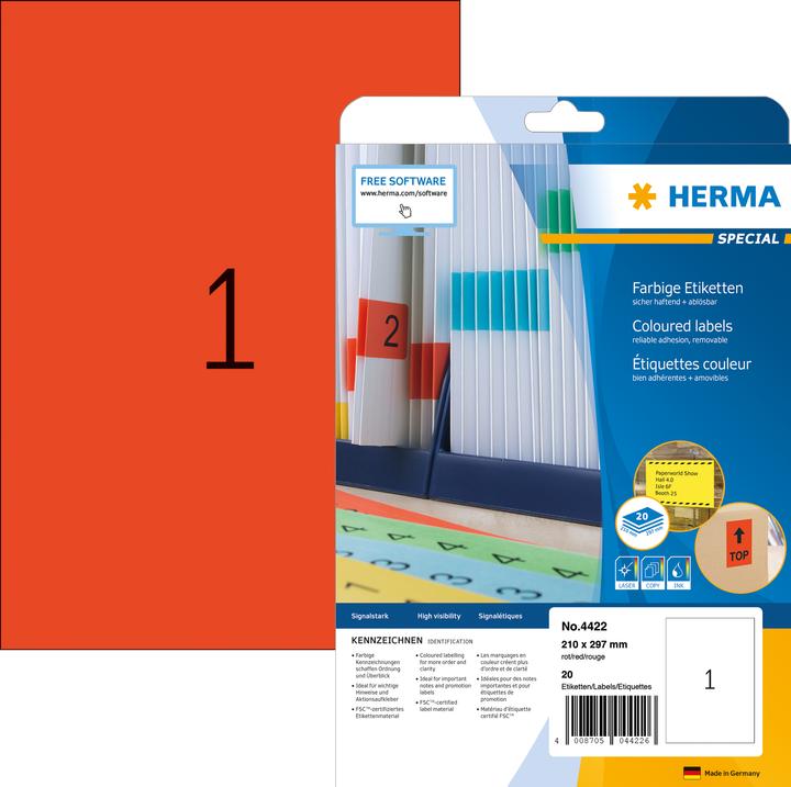 Actual product image HERMA Colour labels A4 removable