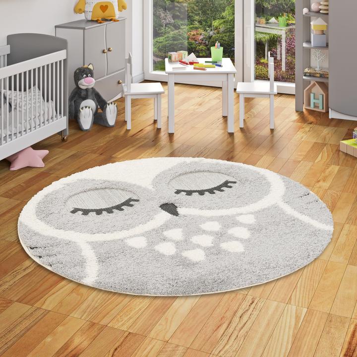 Image du produit Pergamon Tapis Shaggy à poils longs pour enfants Richie Owl Round (120 x 120 cm)