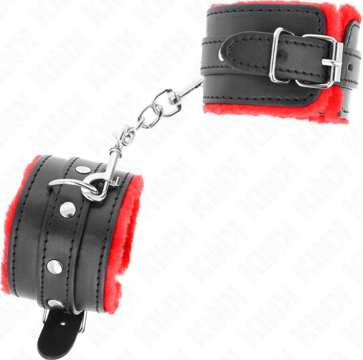 Actual product image Kink PREMIUM FURNISHED Wrist Cuffs RED WITH BLACK BELT ADJUSTABLE 17-29 CM X 6