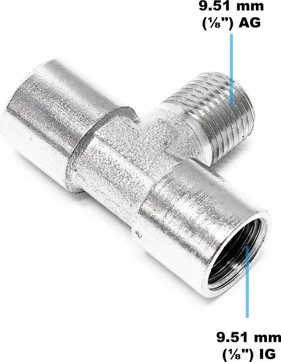 Produktbild Wiltec Airbrush Adapter T-Stück Ersatzteil 2xIG 1xAG 9,51mm (1/8") Verteiler Zubehör