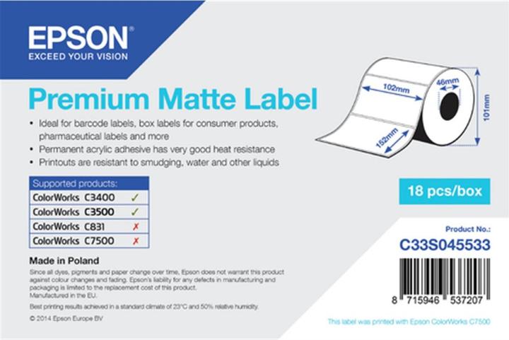 Actual product image Epson Premium mat label 102 mm x 152 mm