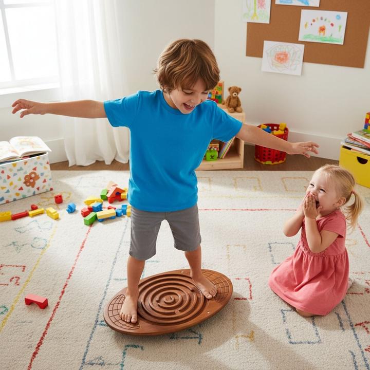 Image du produit Hermex Kinder-Balanceboard aus Holz mit Labyrinth-Spiel Balancierbrett Wippe