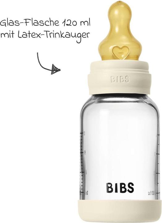 Actual product image Bibs - Glass Baby Bottle Round Latex Slow Flow - Ivory - 120 ml (120 ml)