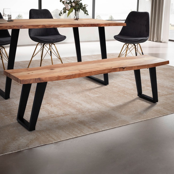 Produktbild FineBuy Esszimmerbank Sitzbank Akazie Massivholz Essbank Baumkante Küchenbank (120 cm)
