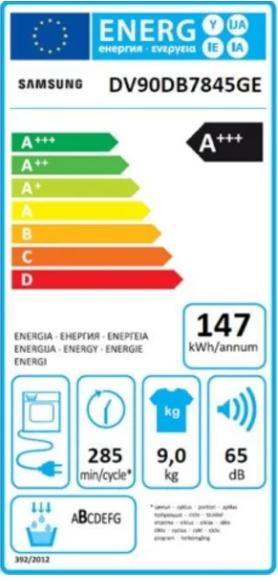 Energie-Label Samsung DV7400 (9 kg, Rechts)