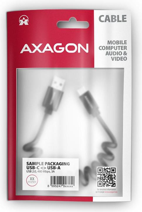 Actual product image Axagon BUCM-AM10TB Twister Cable, USB-C to USB-A 2.0 (0.60 m, USB 2.0)