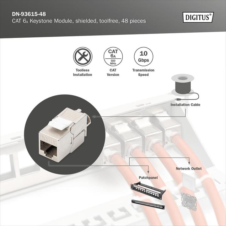 Actual product image Digitus CAT 6A Keystone Jack, shielded, 48 pcs. tool-free connection (Keystone module)