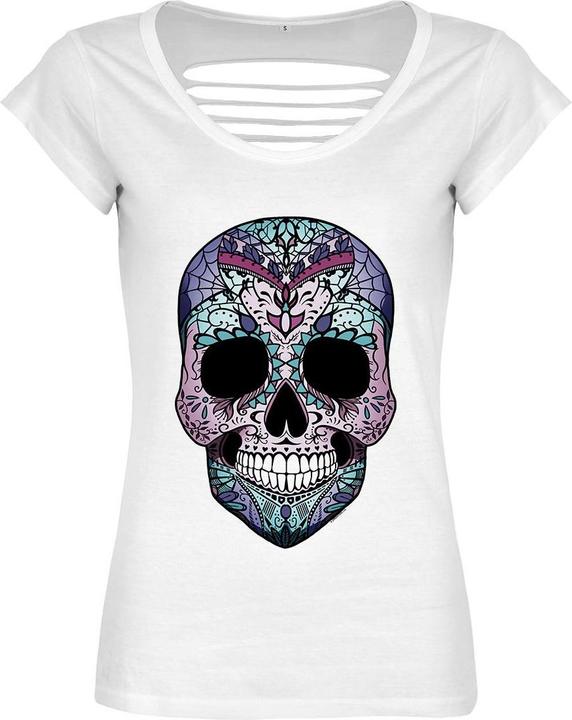 Produktbild Grindstore TShirt mit buntem Totenkopf und raffiniertem Rückenausschnitt (40, 42)