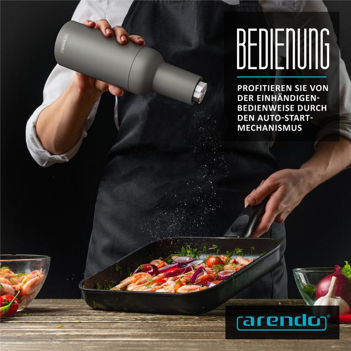 Produktbild Arendo Salz- & Pfeffermühle Elektrisch 2er Set, Gewürzmühlen, Edelstahl, einstellbar, Batteriebetrieben (Kräuter, Salz, Pfeffer)