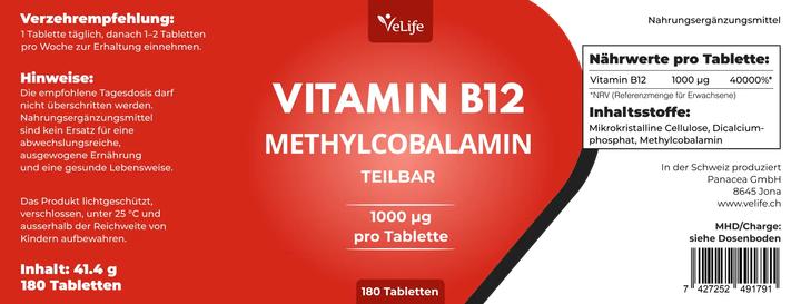 Produktbild VeLife Vitamin B12 Tabl (180 Stk., Tabletten, 81 g)