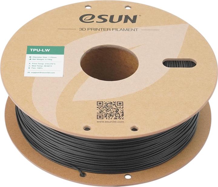 Image du produit eSUN TPU-LW Schwarz Leichtes TPU Filament 1.75mm 750g (TPU, 1.75 mm, 750 g, Noir)
