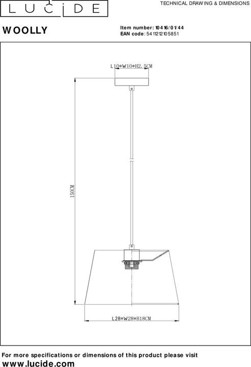 Produktbild Lucide WOOLLY - Pendelleuchten - Ø 28 cm - 1xE27 - Ockergelb 10416/01/44 (E27)