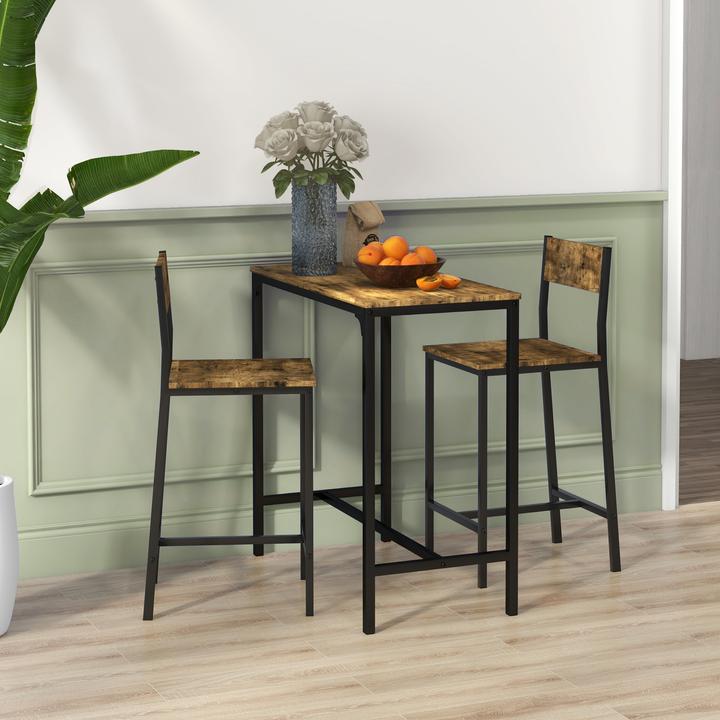 Produktbild Homcom Bartisch Set MDF, Metall Rustikal-Braun (89 x 45 x 87 cm)
