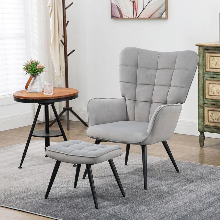 Actual product image Swisshandel24 Wing armchair with stool, lounge chair, recliner, upholstered armchair with velvet look, TV