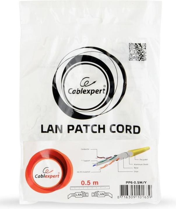 Actual product image Gembird PP6-0.25M/Y Network cable Yellow 0.25 m Cat6 F/UTP (FTP) (F/UTP, CAT6, 0.25 m)