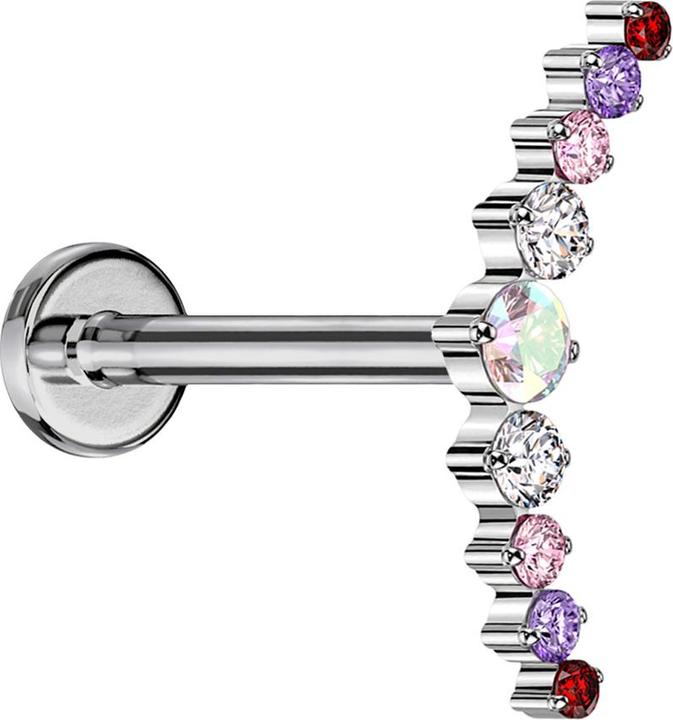 Immagine prodotto Star Piercing Micro labret filo interno argento curvo argento nove cristalli rotondi colorati (Titanio, senza ottone)