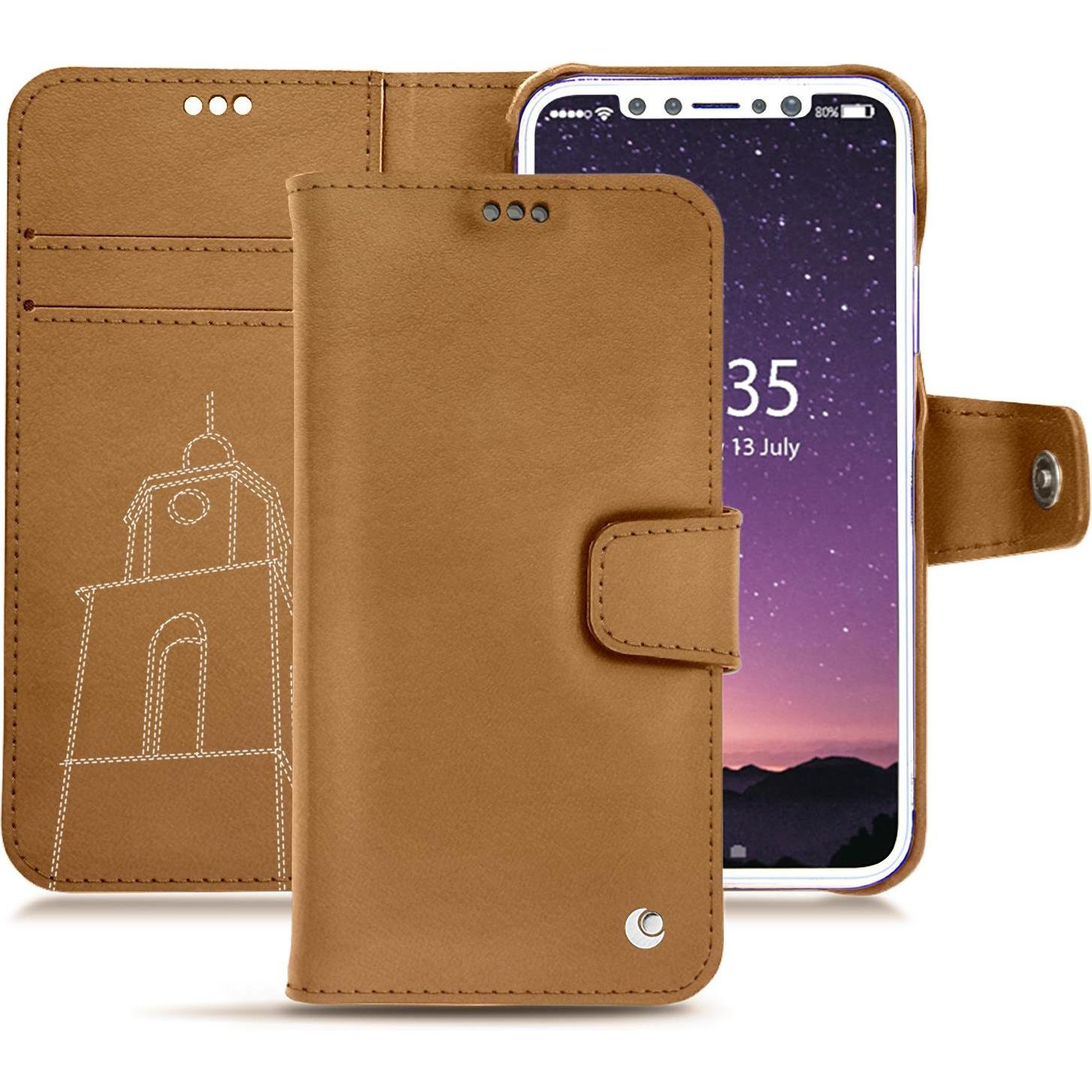 Noreve Lederschutzhülle Wallet (Apple iPhone X), Smartphone Hülle, Braun