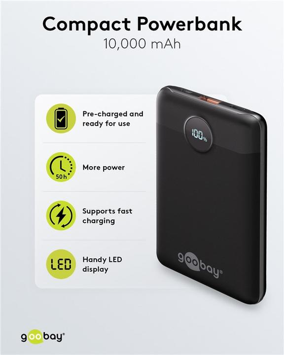 Actual product image Goobay Powerbank compact 10,000 mAh (10000 mAh, 22.50 W, 38.50 Wh)