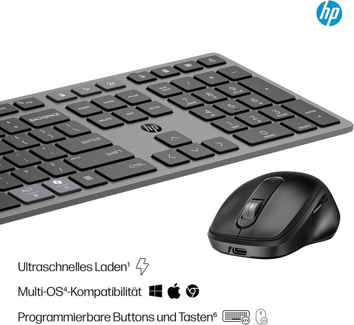 Actual product image HP 720 Dual-Mode Rechargeable Wireless Keyboard and Mouse Combo-GR (P) (DE, Wireless)