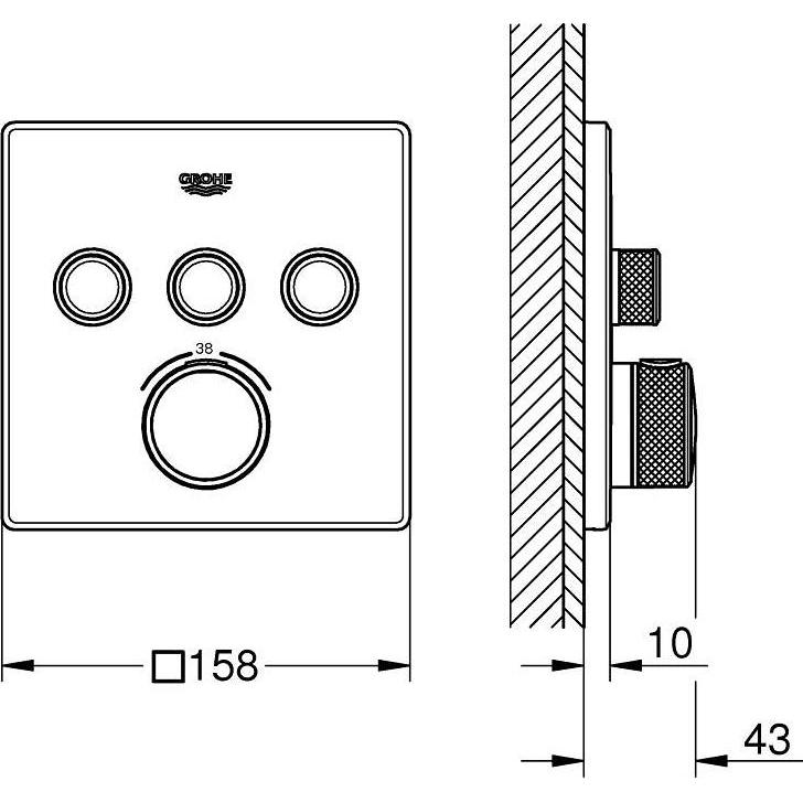 Thumbnail - Grohe, Badarmatur, Thermostat GROHTHERM SMARTCONTROL eck 3 Absp.ve. hard graphite gebürstet
