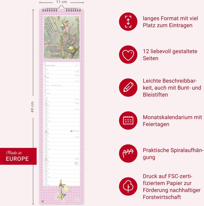 Actual product image Marjolein Bastin: Die bunte Vogelwelt Langplaner 2026 (Hardcover, German)
