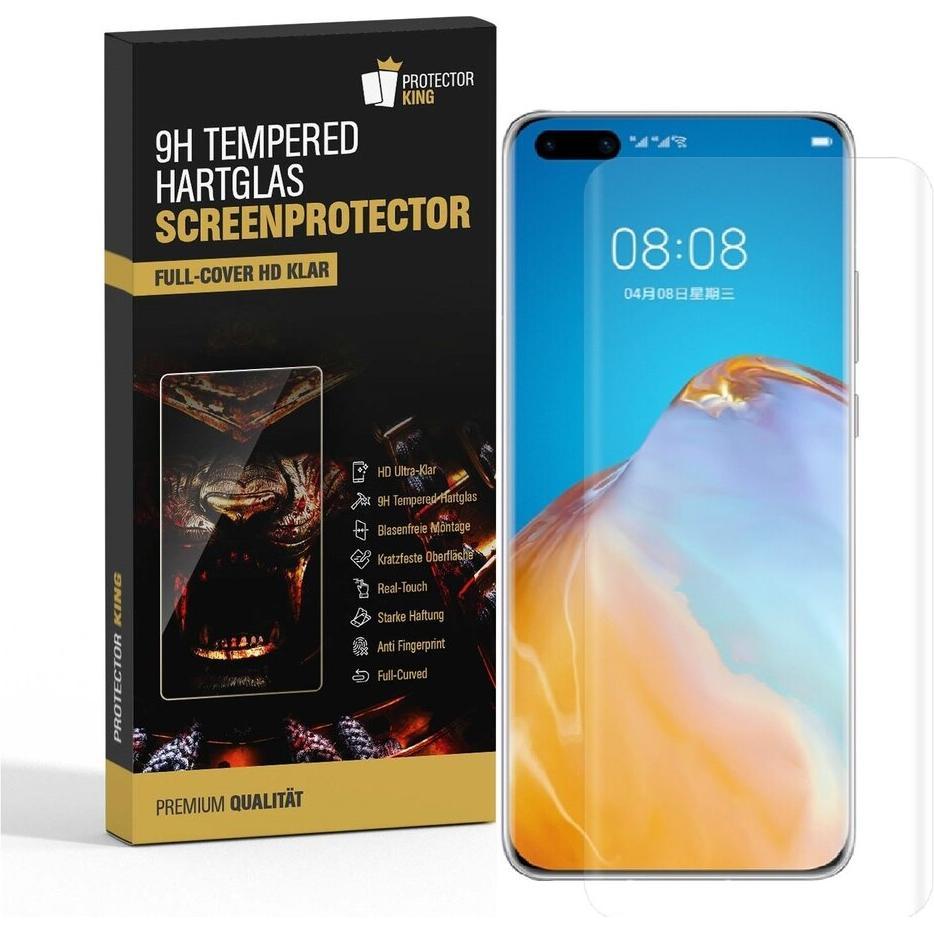 Protectorking 4x echtes Tempered 9H Panzerhartglas 3D KLAR (4 Stück, Huawei P40 Pro), Smartphone Schutzfolie