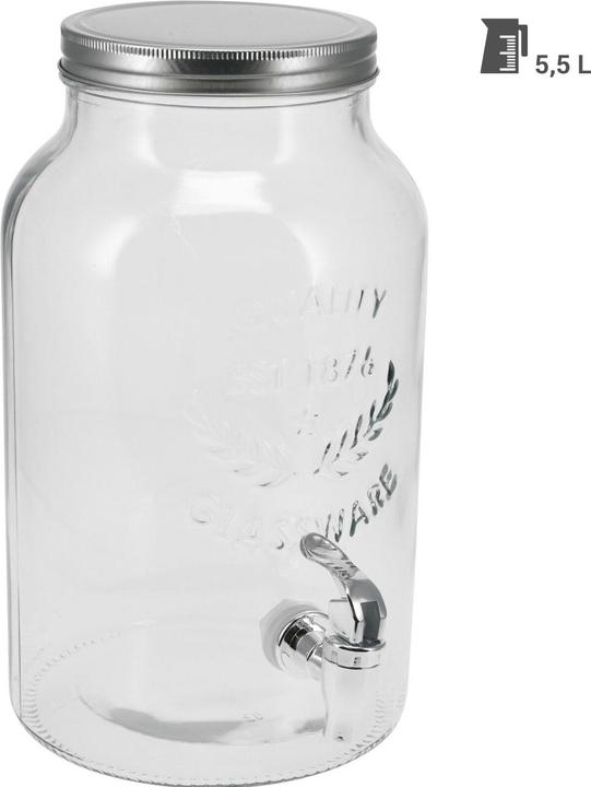 Excellent Houseware 2er-Set Getränkespender aus Glas mit Deckel, 5,5l, zylinderförmig