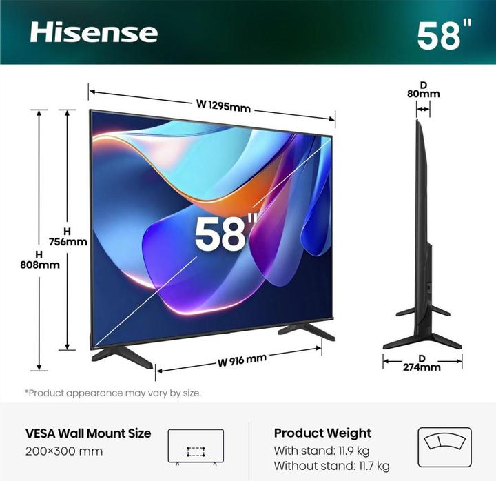 Produktbild Hisense TV 58A6S 58" 4K, 60Hz (58", LED, 4K, 2026, DE)