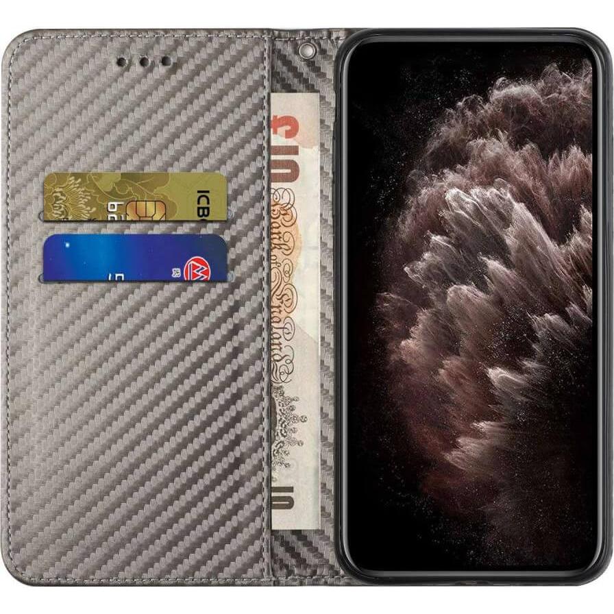 Thumbnail - Cover-Discount Galaxy S23+ - Carbon Look Flip Case Hülle grau (Samsung Galaxy S23+), Smartphone Hülle, Grau
