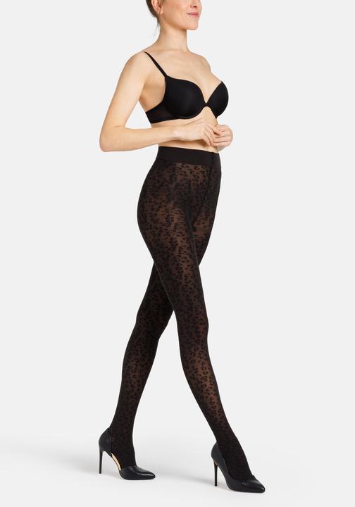 Actual product image Camano Tights Leo pattern Durable Reinforced Elegant Leopard pattern Soft Black No cutting in (50DEN, M)