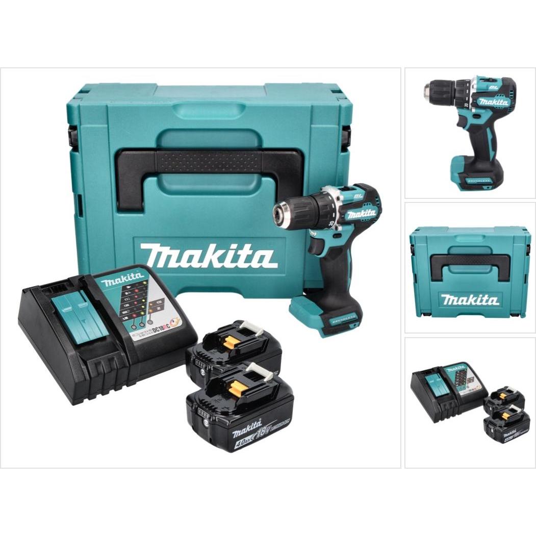 Makita, Bohrmaschine + Akkuschrauber, DDF 487 RMJ Akku Bohrschrauber 18 V 40 Nm Brushless + 2x Akku 4,0 Ah + Ladegerät +...