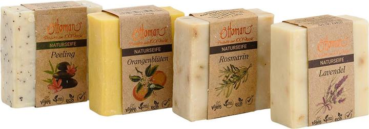 Immagine prodotto Natura Punto Saponi nutrienti all'olio d'oliva Lavanda, Rosmarino, Fiori d'arancio, Peeling, 120 g ciascuno (Sapone duro, Pasta per lavare le mani)