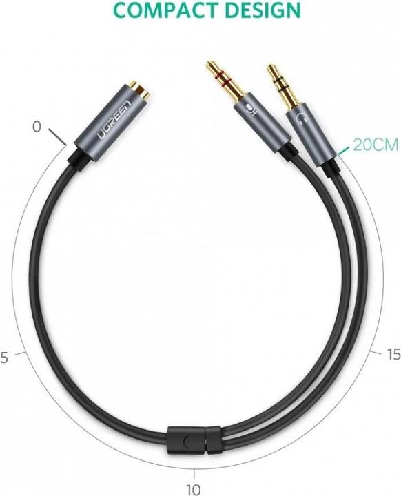 Actual product image Ugreen Microphone and headphone Y splitter 3.5 mm jack (0.20 m, 3.5mm jack (AUX))