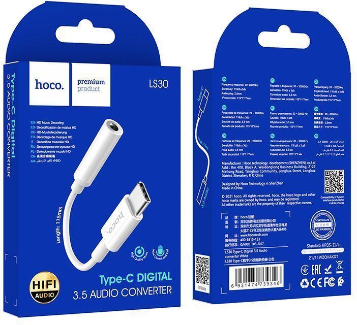 Actual product image Hoco - Audio Cable Adapter (LS30) - Type-C to Jack 3.5mm - White
