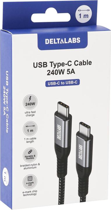 Image du produit Deltalabs Câble USB-C 240W 5A (1 m, USB 2.0, 240 W)