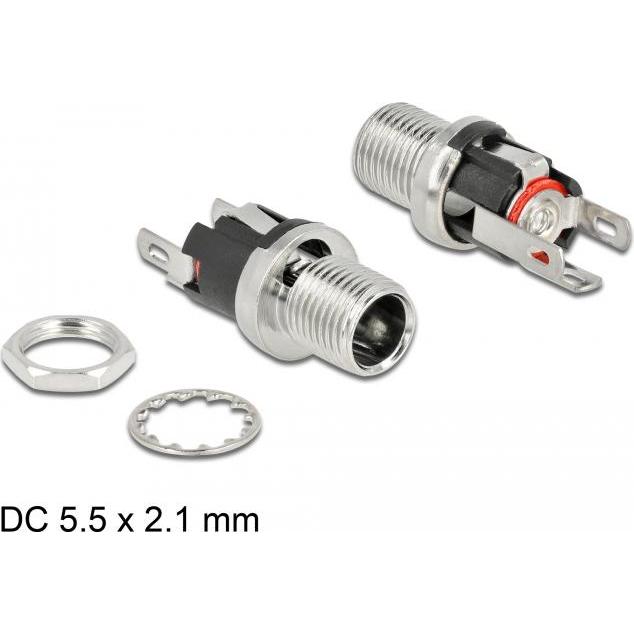 Thumbnail - Delock Steckverbinder DC 5,5 x 2,1 x 12,0 mm Buchse zum Einbau Lötversion, Elektronikkabel + Stecker, Silber