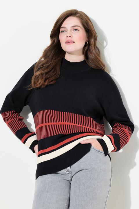Immagine prodotto Ulla Popken Maglione a righe di cotone biologico con colletto alto e maniche lunghe (54)