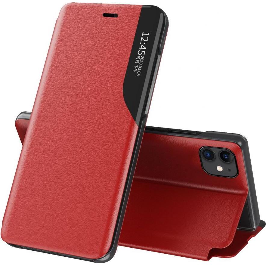 Hurtel Eco Leather View Case elegant bookcase type case with kickstand for iPhone 13 mini red (Apple iPhone 13 mini), Sm...