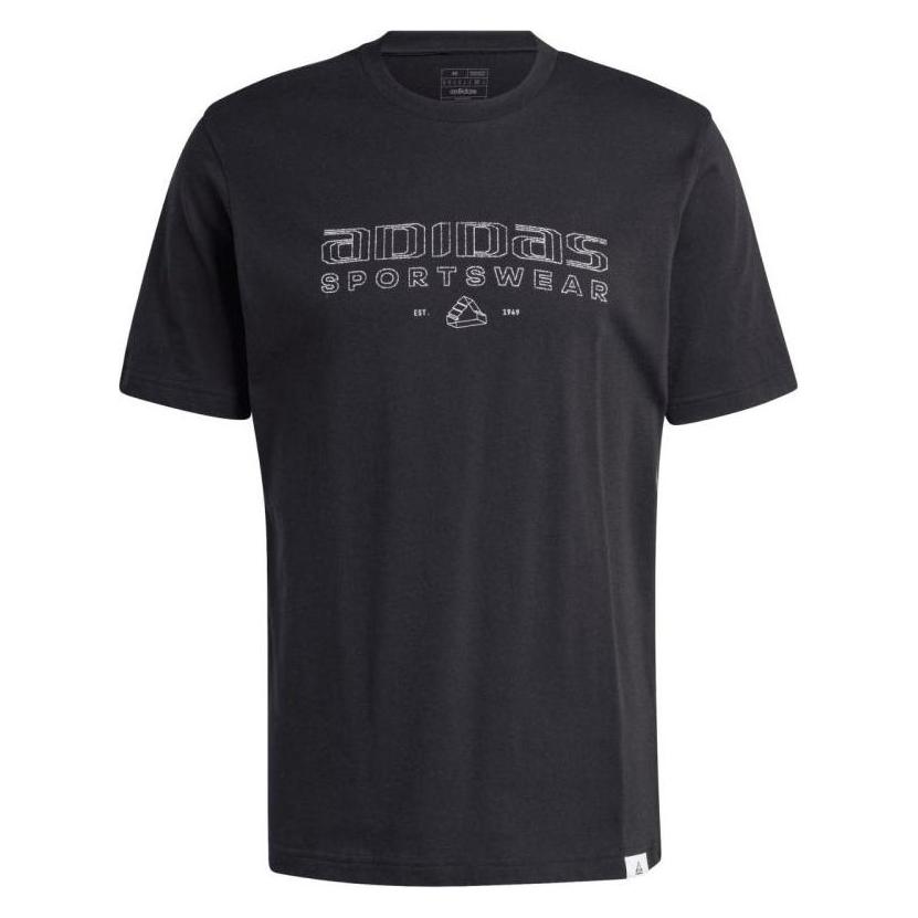 Adidas, Mannen, Sportief Shirt, T-Shirt Mit Tech-Linear-Grafik (S), Zwart, S