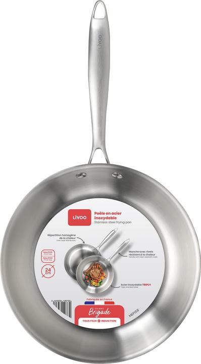 Produktbild Livoo Pfanne aus rostfreiem Stahl 24 cm (24 cm, Bratpfanne, Aluminium, Edelstahl)