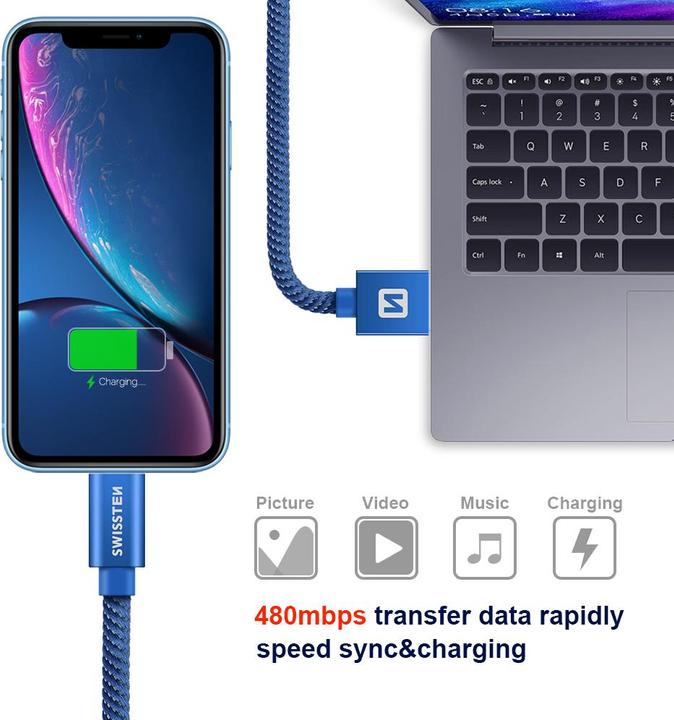 Produktbild Swissten Datenkabel Textil USB / Lightning 1.2 M (1.20 m)