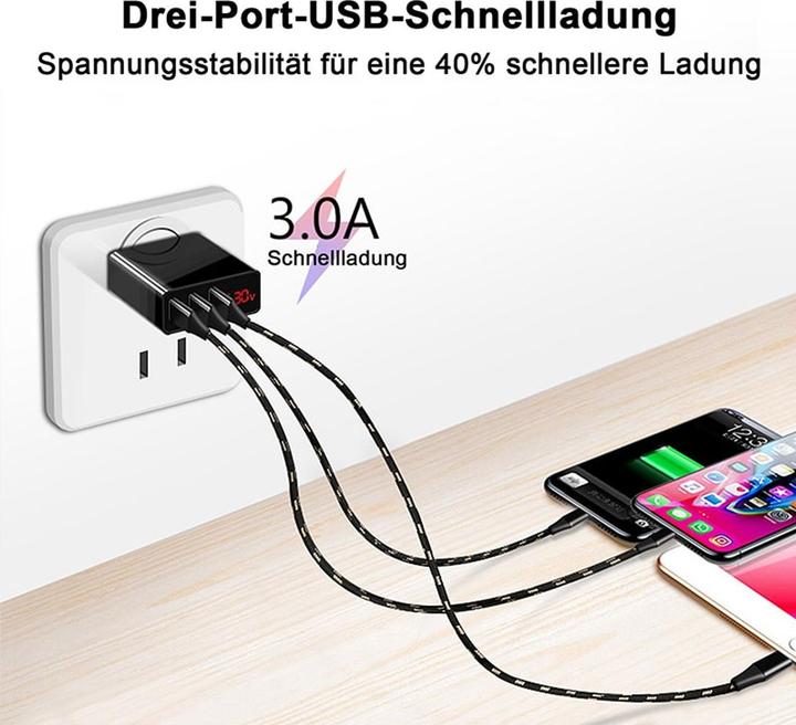 Image du produit Eaxus Chargeur USB 3 compartiments avec indicateur de tension (45 W, 3 ports)