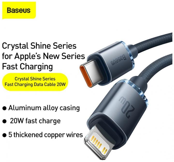 Image du produit Baseus Crystal Shine Series Fast Charging Data Cable Type-C to iP 20W 2m Black (2 m, USB 2.0, 20 W)