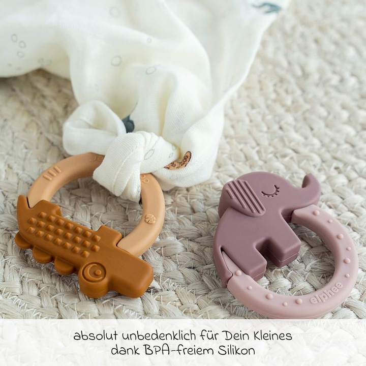 Actual product image Done by Deer Teething Ring 2-Pack Deer Friends Mustard/Powder