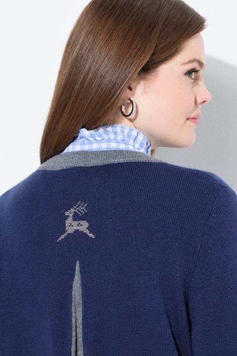 Produktbild Ulla Popken Long-Strickjacke, Hirsch-Stickerei, A-Linie, Stehkragen (42, 44)