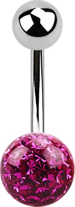 Image du produit Star Piercing Banane argentée avec boule et cristal boule fuchsia époxy de protection (Acier chirurgical 316L, sans laiton)