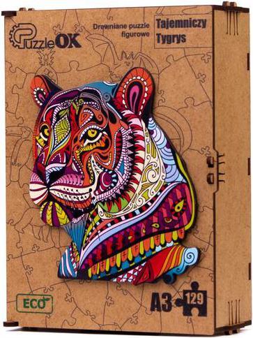 Produktbild PuzzleOk Holzpuzzle EKO 73 Mysteriöser Tiger A4 PuzA4-00712 (73 Teile)